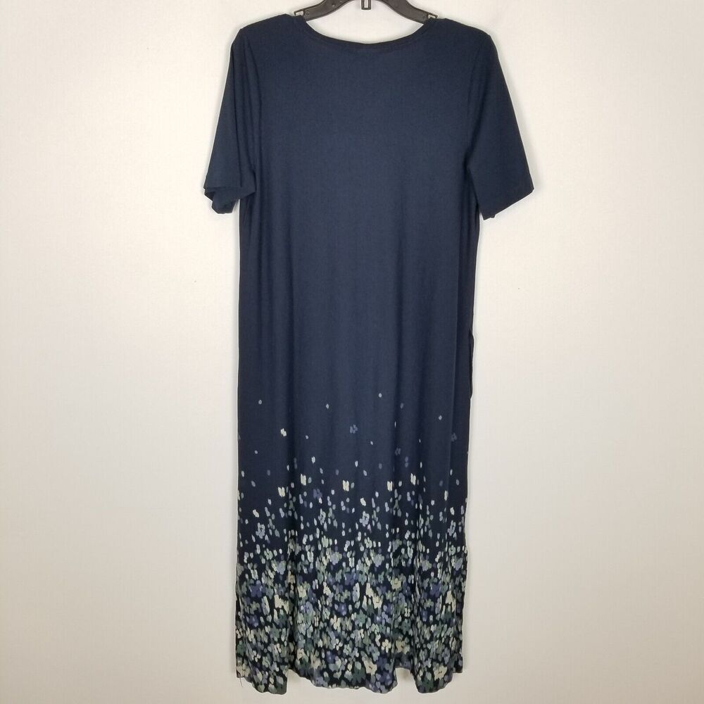 J.Jill Pure Jill‎ Women Short Sleeve Floral Knit Maxi Dress Sz L Blue Lagenlook - Picture 4 of 8
